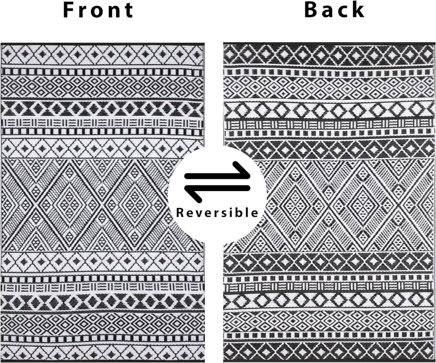 Relic Premium Stain Proof Rain Proof Lightweight Reversible Plastic Crease Free Outdoor Rug (8X10, Black/White)